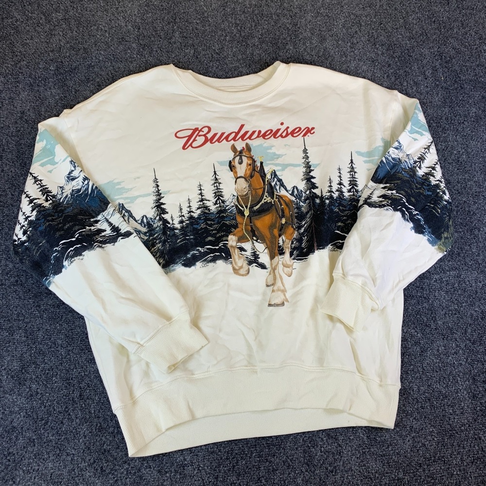 Hybrid Apparel Budweiser Sweatshirt Women Small Cream Good Clydesdale Horse